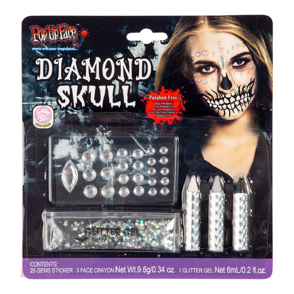 Ansigtsmaling - Diamond skull - Skelet med perler