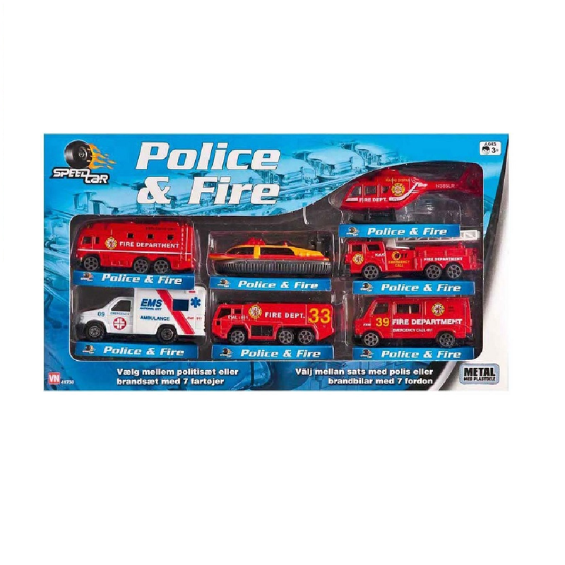 SpeedCar - Police & Fire sæt m. 7 køretøjer